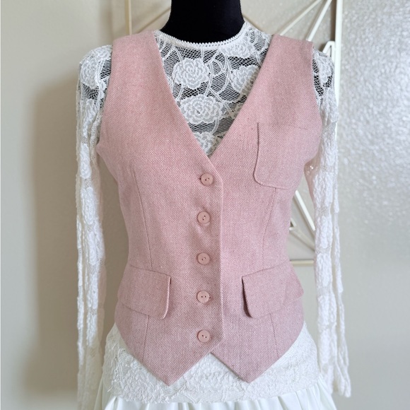 Together Blush Pink Tailored Vest Size 4 Wool Blend Button Front Coquette Chic - Picture 2 of 7